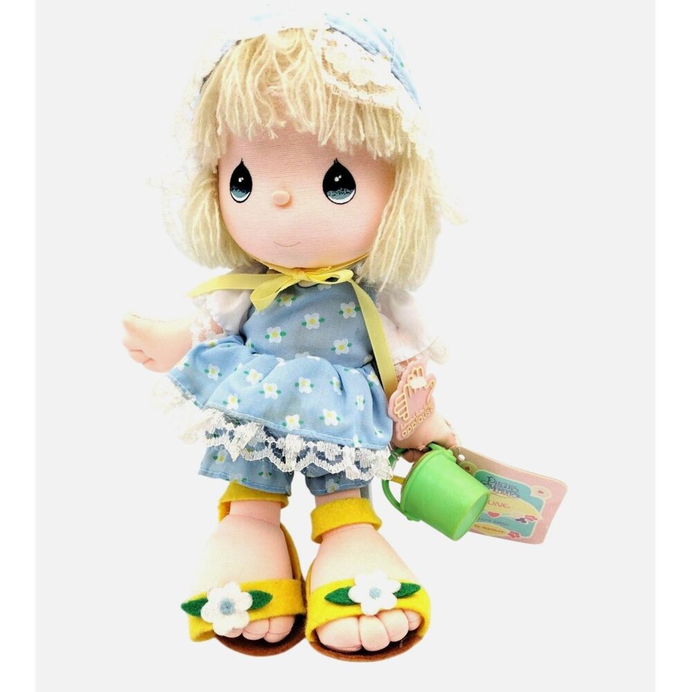 Precious Moments June Doll 1988 Applause Vintage Metal Stand Pail Summer Tags